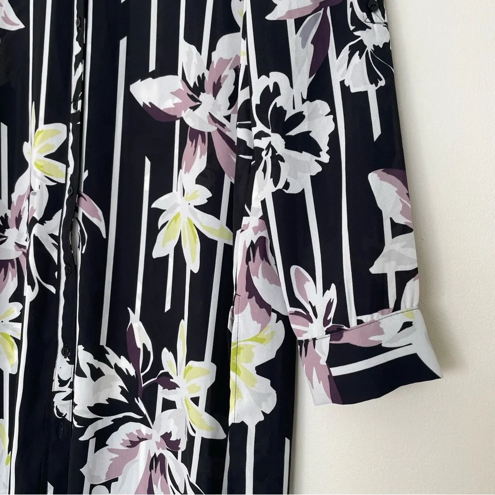 Reitmans Floral Striped Tunic Blouse Medium Side Slits Longline Lightweight - Picture 6 of 12